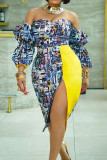 Sexy Print Patchwork Slit Strapless Strapless Dress Plus Size Dresses