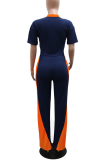 Casual Digital Contrast O Neck Half Sleeve Two Pieces