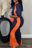 Casual Digital Contrast O Neck Half Sleeve Two Pieces