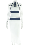 Sexy Contrast Halter Wrapped Skirt Dresses