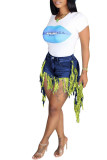 Tassel Design Distressed Denim