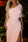 Elegant Solid Color High Slit Oblique Collar Long Dresses