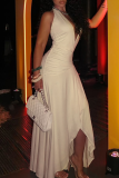 Elegant Solid Color Ruched Deep V Neck Irregular Dresses