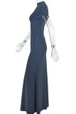 Elegant Solid Color Ruched O Neck Long Dresses