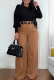 Casual Solid Color Patchwork Loose Mid Waist Conventional Patchwork Bottoms