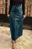Casual Solid Color Strap Design Straight High Waist Patchwork Bottoms