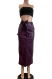 Casual Solid Color Strap Design Straight High Waist Patchwork Bottoms