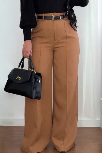 Casual Solid Color Patchwork Loose Mid Waist Conventional Patchwork Bottoms