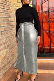 Casual Solid Color Strap Design Straight High Waist Patchwork Bottoms