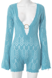 Sexy Solid Color Hollow Out Deep V Neck Skinny Rompers