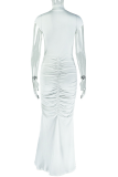 Elegant Solid Color Ruched Turtleneck Long Dresses