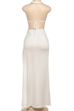 Sexy Solid Color Hollow Out High Slit Halter Long Dresses