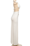 Sexy Solid Color Hollow Out High Slit Halter Long Dresses