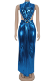 Sexy Solid Color Slit Turtleneck Long Dresses