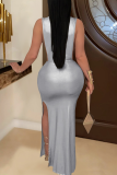Sexy Solid Color Slit Turtleneck Long Dresses