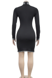 Casual Solid Color Hot Drill O Neck Wrapped Skirt Dresses