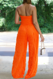 Sexy Ripple Patchwork Strapless Loose Jumpsuits