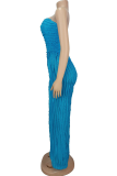 Sexy Ripple Patchwork Strapless Loose Jumpsuits