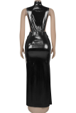 Sexy Solid Color Slit Turtleneck Long Dresses