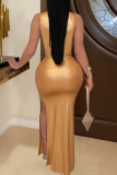 Sexy Solid Color Slit Turtleneck Long Dresses