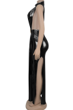 Sexy Solid Color Slit Turtleneck Long Dresses