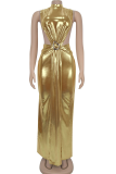 Sexy Solid Color Slit Turtleneck Long Dresses
