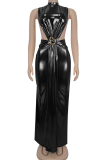 Sexy Solid Color Slit Turtleneck Long Dresses