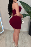 Sexy Solid Color Patchwork Strapless Sleeveless Two Pieces