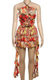Sexy Print Backless Halter Printed Dresses