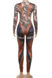 Sexy Snakeskin Print Patchwork O Neck Long Sleeve Two Pieces
