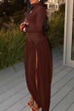 Elegant Solid Color Slit Turtleneck Long Dresses