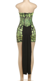 Sexy Print Backless Strapless Long Dresses