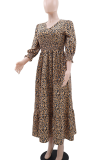 Casual Leopard Print Slit V Neck Printed Dresses