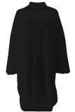 Casual Solid Color Buckle Shirt Collar Shirt Dresses