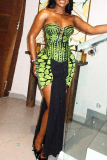 Sexy Print Backless Strapless Long Dresses