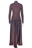 Elegant Solid Color Slit Turtleneck Long Dresses