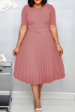 Casual Solid Patchwork Tear With Belt O Neck A Line Dresses