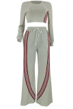 Casual Stripe Patchwork O Neck Long Sleeve Two Pieces