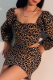 Sexy Leopard Print Hollow Out Square Neck Wrapped Skirt Dresses