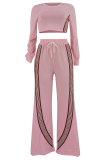 Casual Stripe Patchwork O Neck Long Sleeve Two Pieces