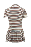 Casual Stripe Lace Up Turndown Collar Short Sleeve Two Pieces