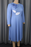 Elegant Solid Color Pleated Flower Shape O Neck Long Dresses