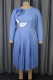 Elegant Solid Color Pleated Flower Shape O Neck Long Dresses