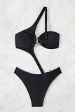 Sexy Solid Color Metal Accessories Trim Swimwears