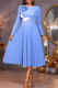 Elegant Solid Color Pleated Flower Shape O Neck Long Dresses