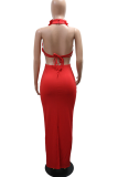 Sexy Solid Color Backless Flower Shape Turtleneck Long Dresses