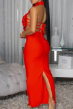 Sexy Solid Color Backless Flower Shape Turtleneck Long Dresses