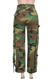 Casual Camouflage Print Pocket Loose Mid Waist Conventional Full Print Bottoms