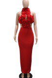Sexy Solid Color Backless Flower Shape Turtleneck Long Dresses
