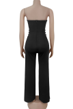 Sexy Solid Color Metal Accessories Trim Strapless Regular Jumpsuits